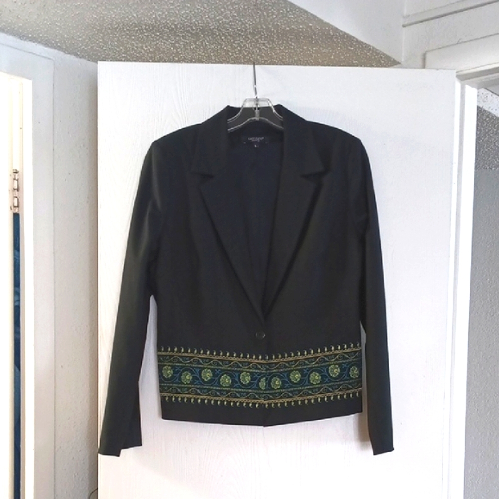 Karen Kane Black Blazer with Green Embroidery